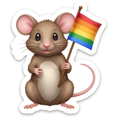 a rat holding a pride flag sticker