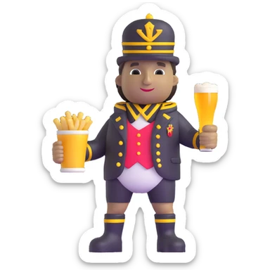 Belgian Manneken Pis statue holding a beer and fries sticker