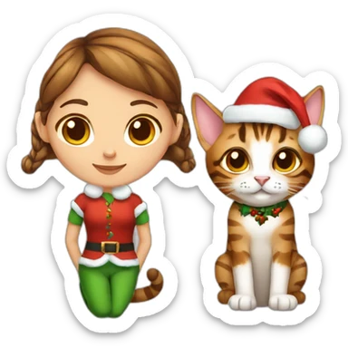 brown hair female christmas elf with a bengal cat sticker