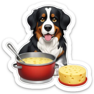 Bernese mountain dog cooking swiss cheese fondue sticker
