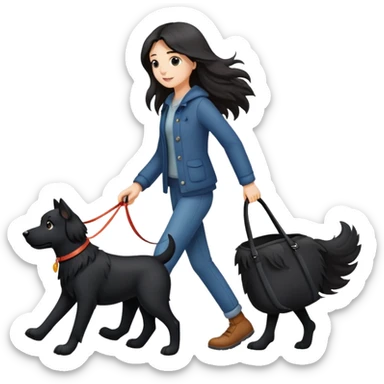 A long-haired girl walking a black dog sticker