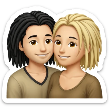 emoticon bacio tra coppia donna capelli neri con dread e uomo biondo capelli corti sticker