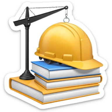Image of a scale with a construction helmet on one side and a folder on the other. sticker