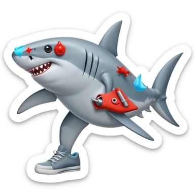 shark with legs and shoes sticker