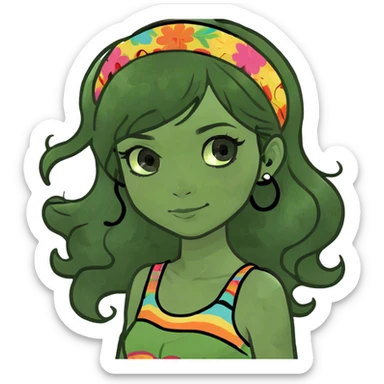 Girl with wavy black hair black eyes  sticker