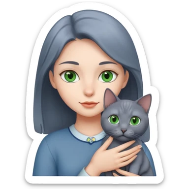 girl holding a russian blue cat with green eyes sticker