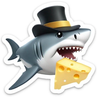 Shark with a top hat eating cheese sticker