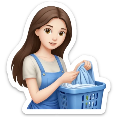 beautiful pale brunette girl with long hair doing laundry  sticker