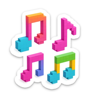 detailed and intricate voxel-style musical notes sticker