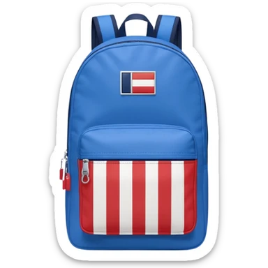 simple blue backpack, at the bottom pocket there is a  logo featuring a Tommy Jeans-inspired logo. The logo looks like a vertically one red, one white. The flag stripes are vertical, not horizontal. Flat

 sticker