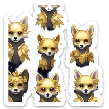 Black iridescent fluffy dog fox head zombie skeleton gold mechanical nebula galaxy stars flowers fairy lights vintage sticker