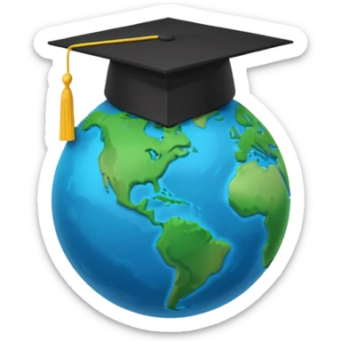 Planet Earth in a black graduation cap, minimalism, 3D, material design sticker