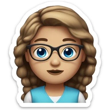 chubby girl with long brown hair, blue eyes and brown glasses sticker