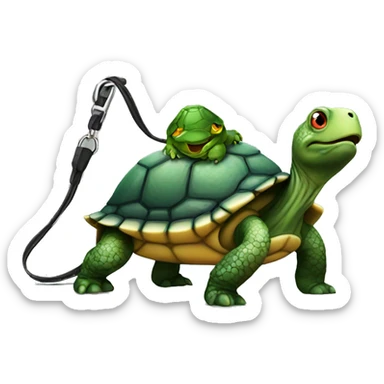 A turtle with a lizard on a leash  sticker