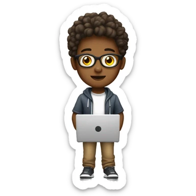 Adolescente de color de piel blanca, con laptop sticker