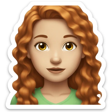 Girl with fair skin, wavy long auburn hair, and light green eyes sticker