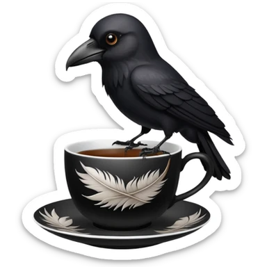 create a crow hoalding tea cup  2d sticker