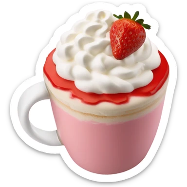 Pink latte with whip cream and strawberries  sticker