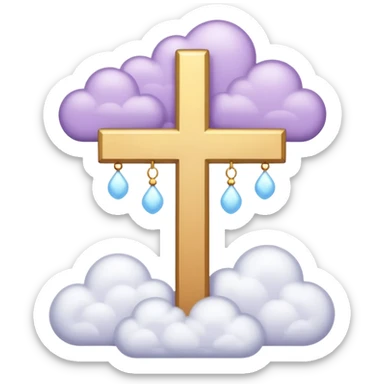 light lavender colored religious cross with bright light and clouds around it  sticker