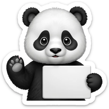 A panda bear holding a large blank sign sticker