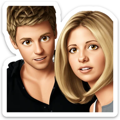 blonde and brown haired duo sticker