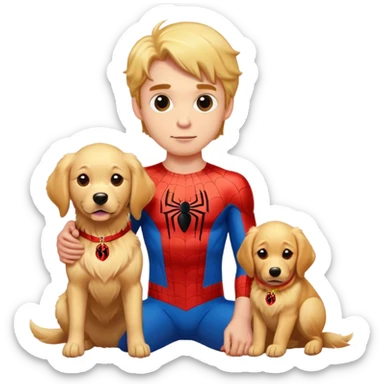 Spider-Man with his golden retriever in a Spider-Man outfit sticker