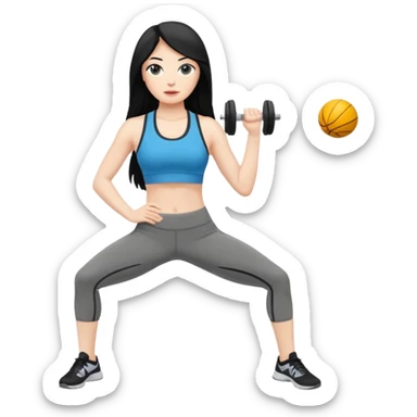 white woman with long black hair doing fitness sticker