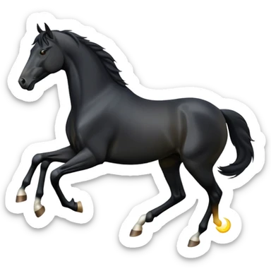 cinematic-[black horse]-realistic-full-body-galopping-emoji,-tail-flicking-lazily,-head-tilted-dramatically,-sleek-[black]-coat,-simplified-yet-realistic-focused-features,-highly-detailed,-glowing-with-an-almost-sarcastic-glow sticker