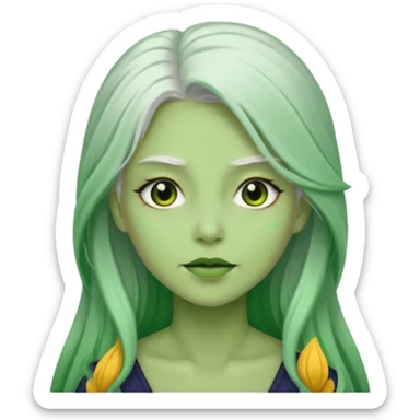 Woman with green skin color and white long hair sticker
