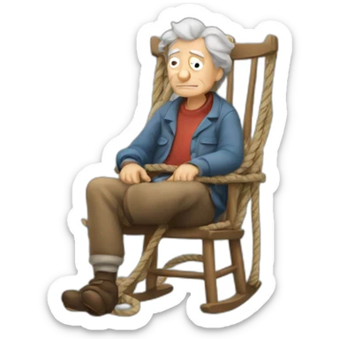 old man in a lazy boy with ropes on his lap sticker