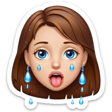 Girl with brown hair, blue eyes, a wet face and her tongue out. Can you make her face more wet sticker