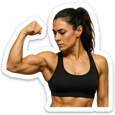 donna fitness con bicipite contratto, iperrealistica 4k sticker