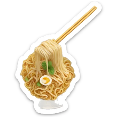Chinese noodles dangle from a spoon into a plate sticker