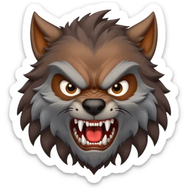Create an emoji of Werewolf half bodied till waist sharp nails angry face brown sticker