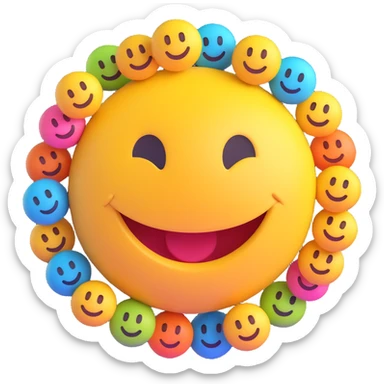 3D smiley emoji, girly, smiling, centered, surrounded by large, colorful, youthful, elegant typography: Andrea sticker