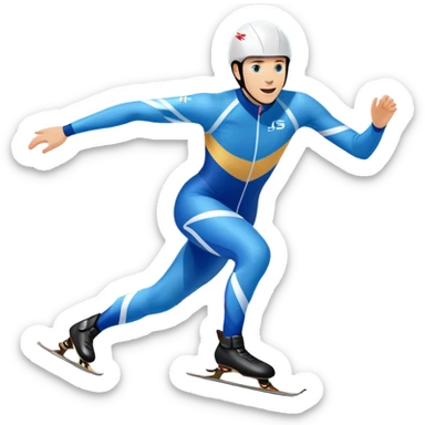 An icon showing a speed skater gliding on a professional oval ice track, captured in mid-motion with aerodynamic posture and sleek skates. The background features snowy mountains, flags, and a clear blue sky. Transparent background reflects the speed and elegance of the sport. sticker