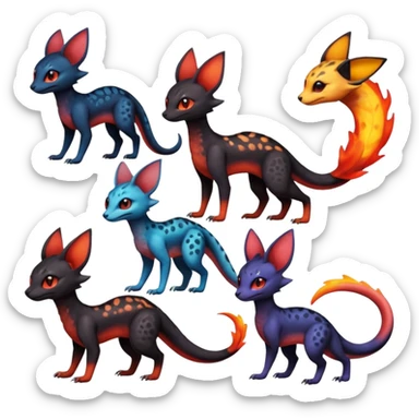 Dark magma-gradients-colored Salandit-Umbreon-Genet-Noivern-Noibat-Serval-Hybrid (Full body) sticker