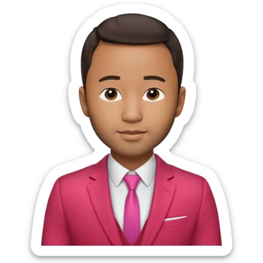 John Legend with dark brown hair, red and pink suit sticker