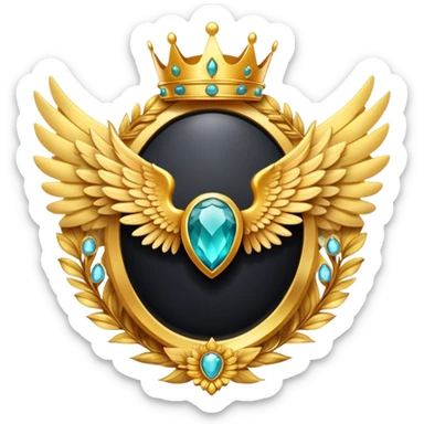 Big onyx gemstone award-in-frame-decorated-with-big-golden-angel--wings and crown sticker