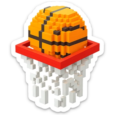 Voxel-style basketball in a net, variation 3 sticker