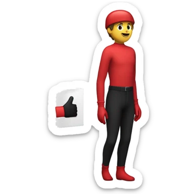 Person going fast with a red shirt and black pants, red gloves, and a red square box next to it sticker