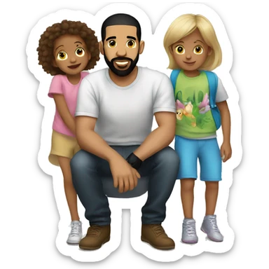 drake with kids sticker