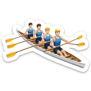 An icon featuring a rowing boat with two oars and a calm river in the background, symbolizing academic rowing. The design includes a rower in athletic gear, a team of rowers, and rippling water, representing the competitive spirit and technique of rowing. Transparent backgrounв sticker