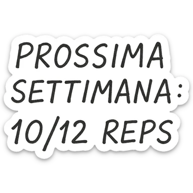 top view paper sheet with handwritten pen text 'PROSSIMA SETTIMANA: 10/12 REPS', no background, realistic handwritten effect sticker