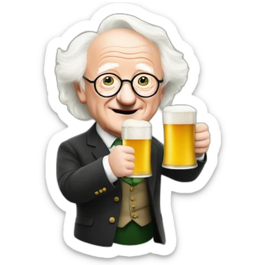 Michael d Higgins with a beer sticker