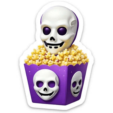 Glitter purple and yellow popcorn with ghostface mask in packaging sticker