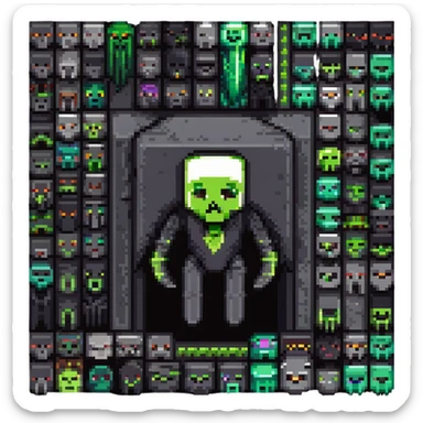 Creeper and Enderman heads fused down the middle, classic Minecraft colors, pixel art style sticker
