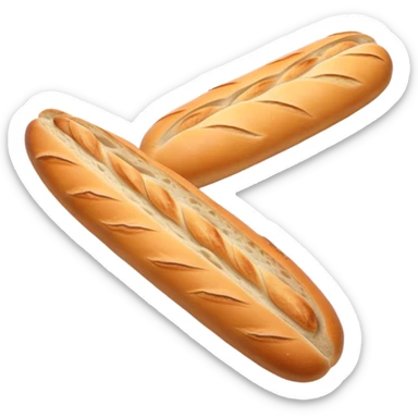 Cinematic Realistic Baguette Bread Emoji, showcasing a long, crusty baguette with a crisp exterior and soft interior rendered with lifelike textures and warm, rustic lighting. sticker