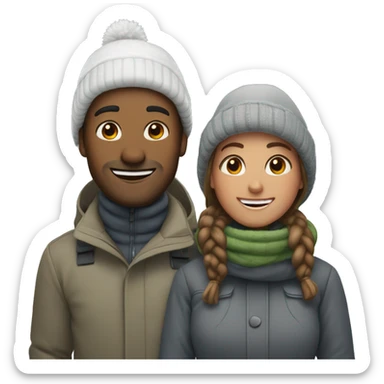happy couple outdoors in snow sticker