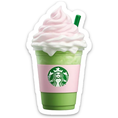 Clear Starbucks cup, no logo, with light pink drink, matcha foam, and whip cream on top sticker
